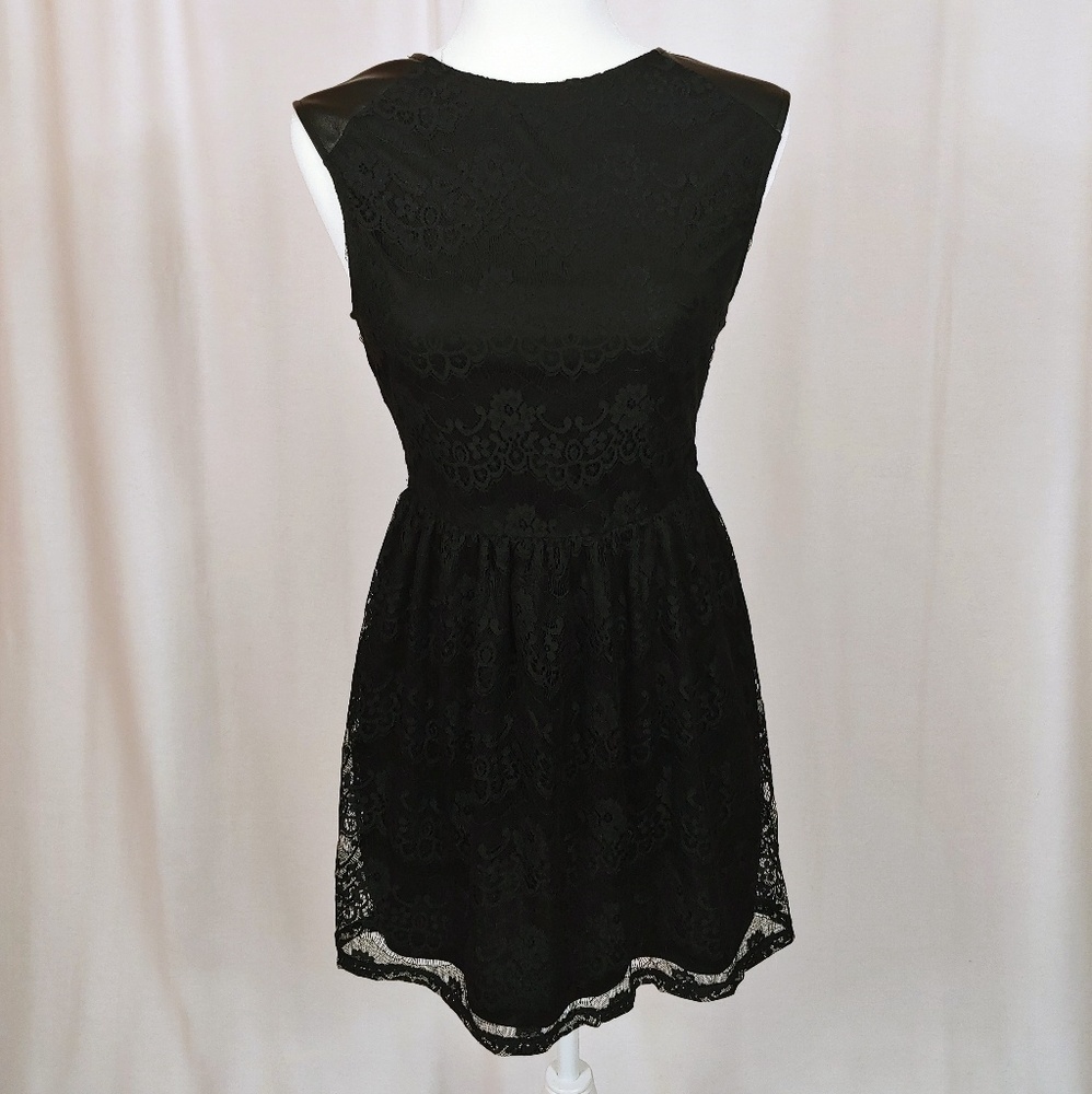 One Clothing Black Lacy Dress with Fake Leather